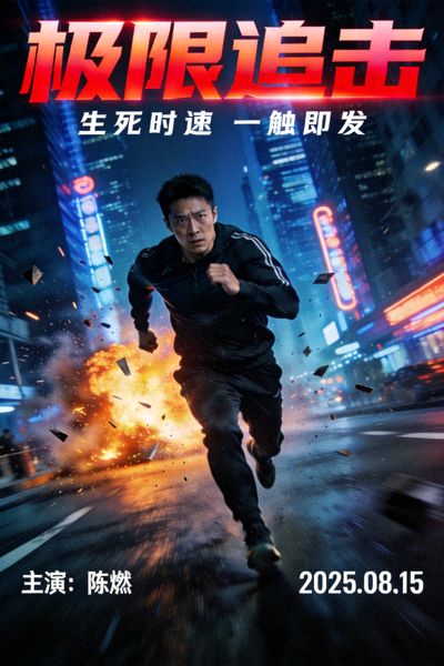 动作电影《极限追击》海报 - 主角在都市街道奔跑场景