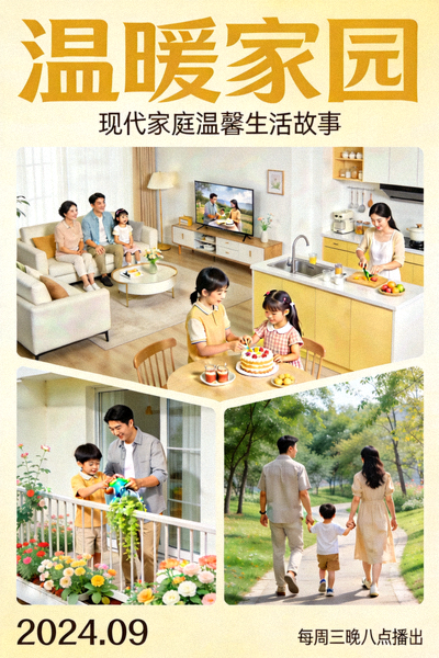 家庭剧《温暖家园》海报 - 现代家庭温馨生活场景